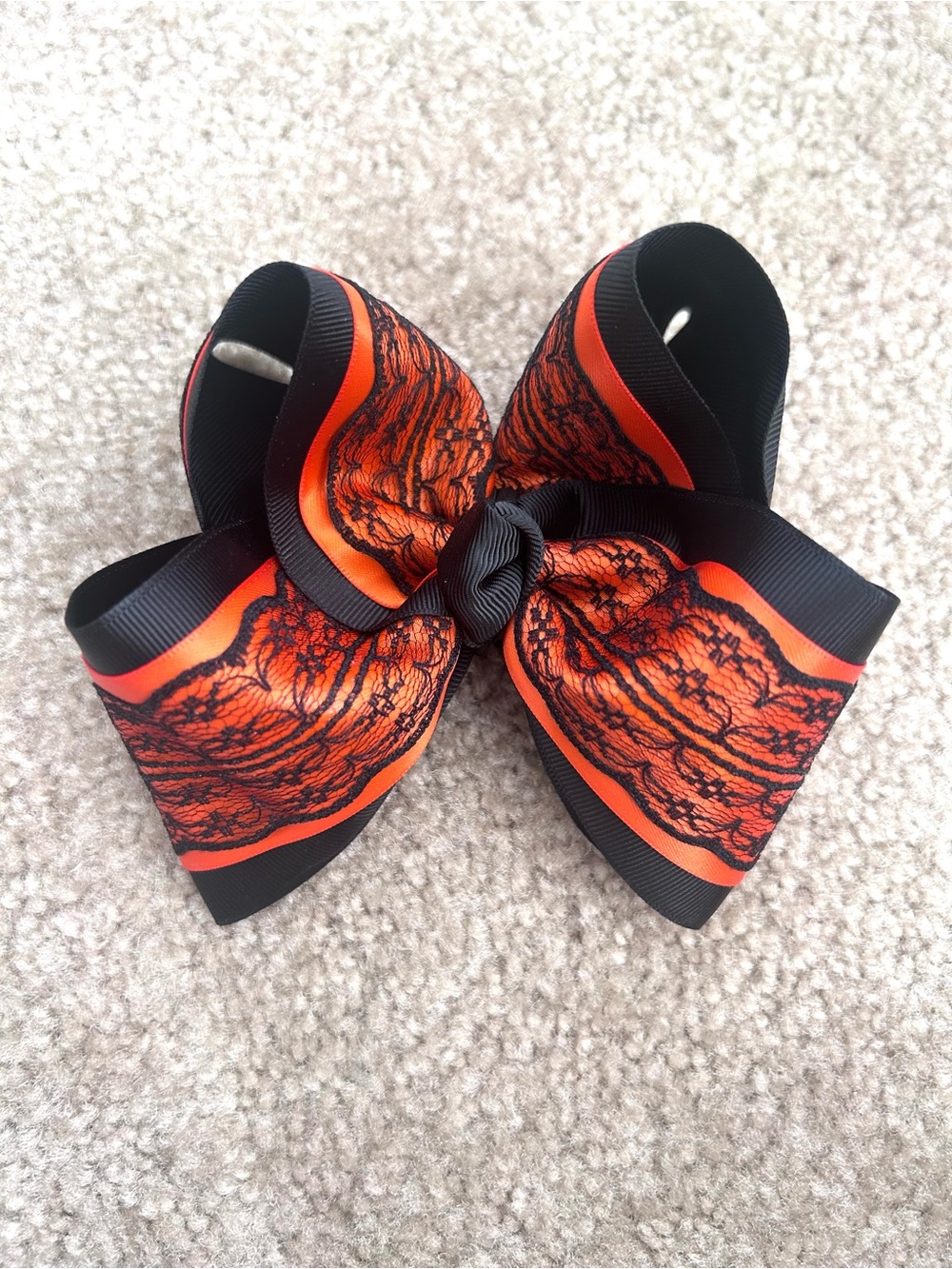 Black & Orange Lace-Print Boutique Hair Bow